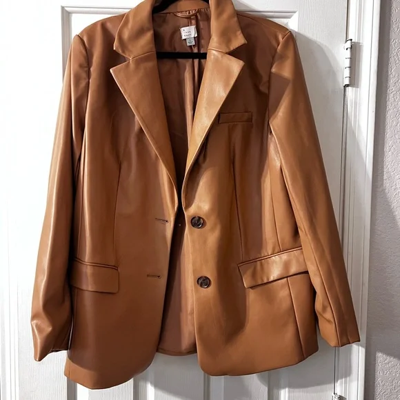 A New Day Vegan Leather Tan Blazer Size L - Picture 2 of 5